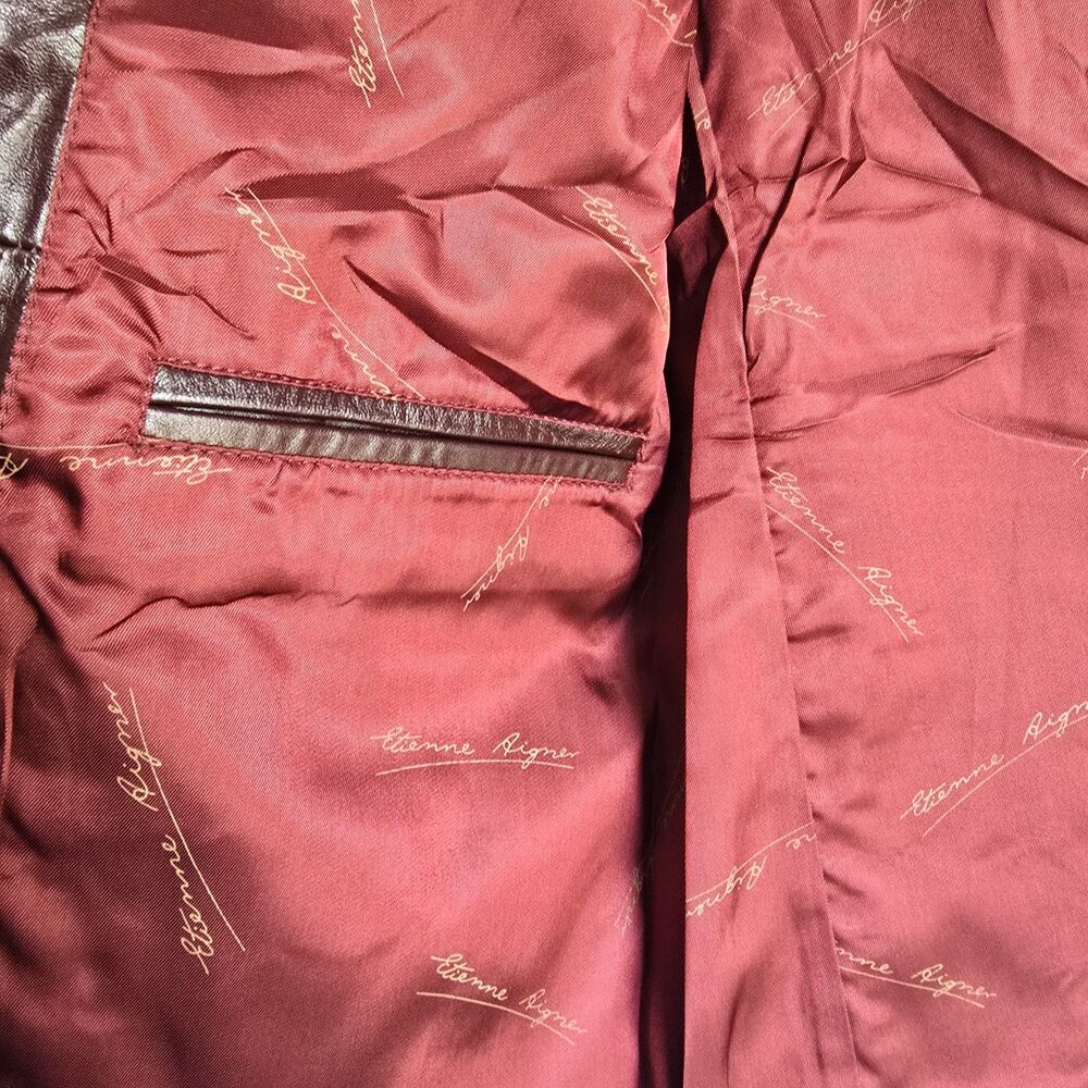 Vintage Etienne Aigner Womens Ladies Ox Blood Leather Jacket Sz 16 Lined Logo - Picture 6 of 10
